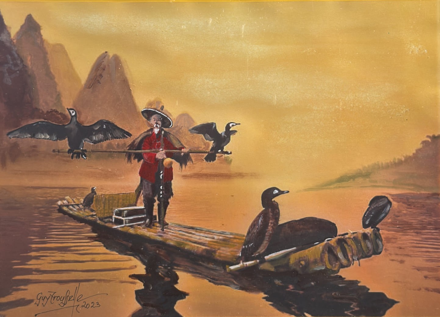 Pêcheurs au Cormoran – Mer de Chine — œuvre de Guy Trousselle