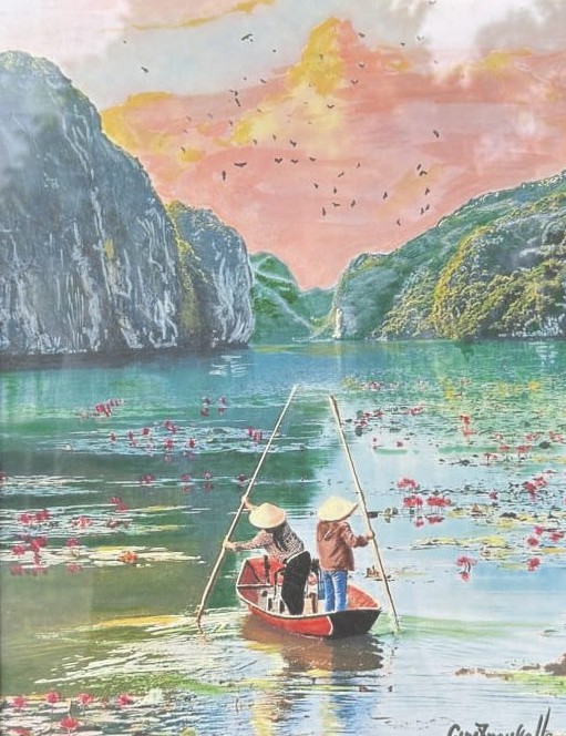Pirogue sur le Mékong — œuvre de Guy Trousselle