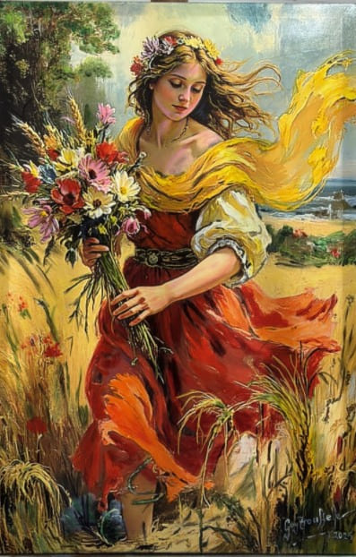 Jeune fille aux fleurs — œuvre de Guy Trousselle
