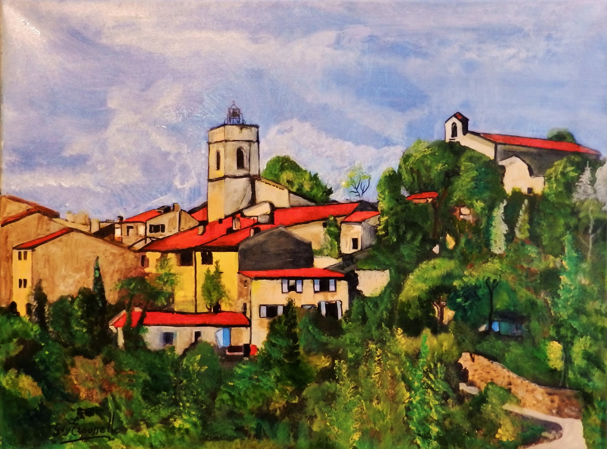 Le village aux toits rouges — œuvre de Guy Trousselle